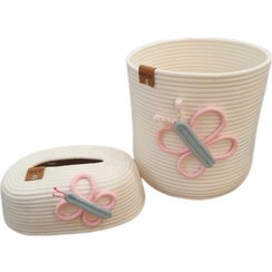 تصویر ست سطل و جادستمال کاغذی اتاق کودک لالیپاپ مدل پروانه 