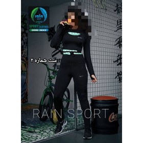 تصویر ست نیمتنه کراپ آستین فینگری شلوار لگ کمرگنی فلامنت عالی در دو‌ مدل نایک و ریبوک تن شیک - نایک ۳۶ تا ۴۲ 