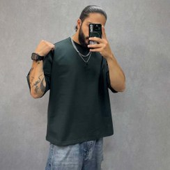 تصویر تیشرت ساده سبز درباری باکسی 