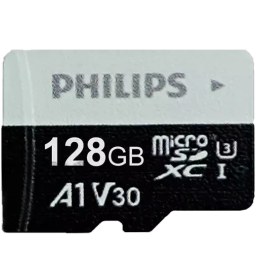 تصویر کارت حافظه microSD HC فیلیپس مدل A1-V30 کلاس 10 استاندارد UHS-I U3 سرعت 80MBps ظرفیت 128 گیگابایت philips A1 V30 Class 10 UHS I U3 80MBps 128GB memory card