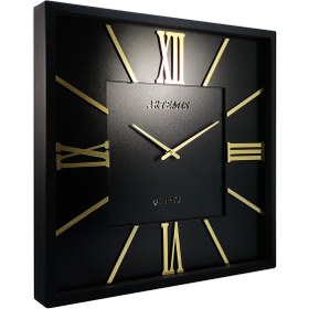 تصویر ساعت دیواری آرتمیس مدل 2026 مشکی(زه مشکی و صفحه مشکی) و اعداد گلد(طلایی) 