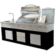 تصویر باربیکیو ۲۴۲ سانت کامل، بالا استیل کابین مشکی نما درب استیل عرض ۶۰ 