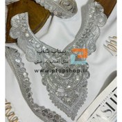 تصویر پنل پر کار پولک نقره ای و لمه دوزی روی تور ارگانزا 