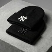 تصویر کلاه بافتنی NY مشکی | لوگوی سفید و لوگوی مشکی 