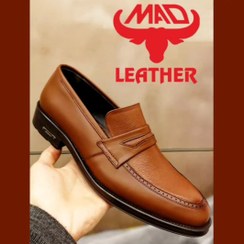 تصویر کفش مجلسی مردانه مدل ساعتی بدون بند عسلی - 4 Formal leather shoes