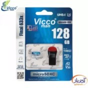 تصویر رم میکرو 128 گیگ ویکومن Vicco Man Final 633x A2 V30 U3 C10 100MB/s + رم ریدر Vicco Man Final 633x A2 V30 U3 C10 100MB/s 128GB Micro SD Memory Card With Adapter