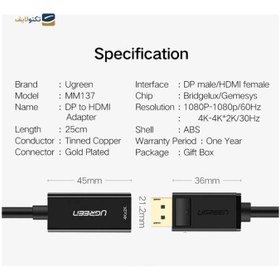 تصویر مبدل Display port به HDMI یوگرین مدل mm137-40362 ا converter Ugreen mm137-40362 converter Ugreen mm137-40362