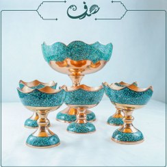 تصویر سرویس آجیل‌‎خوری با پیاله مس و فیروزه 