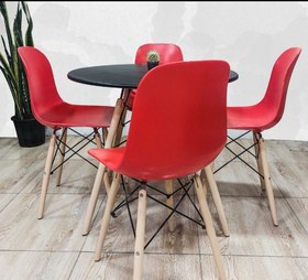 تصویر میز و صندلی ناهارخوری چهار نفره؛ مدل مایا فایبرگلاس پایه ایفلی - سفید / مشکی / مربع ۸۵ سانتی‌متر 