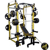 تصویر دستگاه کراس اسمیت زرد هامرزهمراه بانیمکت مدرج حرفه ای Hummerz