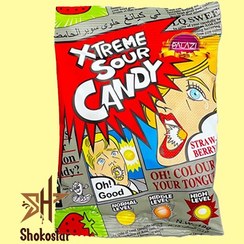 تصویر آبنبات ترش پالازی مدل xtreme sour candy طعم توت فرنگی تافی و آبنبات