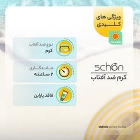 تصویر کرم ضد آفتاب شون بی رنگ مناسب پوست خشک و نرمال SPF50 Schon Sunscreen invisible Dry to Normal skin SPF50 Cream 50ml