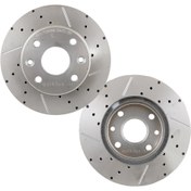 تصویر دیسک ترمز سوراخ دار شیار دار سایپا مدل TURBO مناسب کوییک و ساینا 