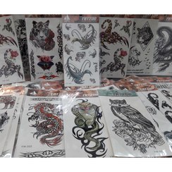 تصویر برچسب تاتو موقت، (طرح حیوانات) عمده ۲۴ عددی 