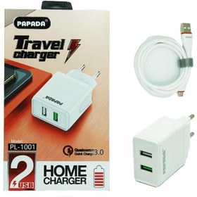 تصویر شارژر گوشی PAPADA دو پورت مدل PL-1001 فست به همراه کابل MicroUSB 