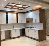 تصویر کابینت هایگلاس سفید طرح چوب 