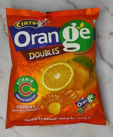 تصویر آبنبات پرتقالی دبل اورنج خارجی ویتامین سی سینتو 600 گرمی 150 عدد تولید هند Orange Doubles Cintu Centerfilled Candy600g 150Pcs