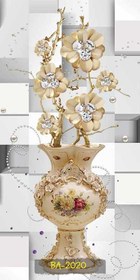 تصویر پوستر دیواری گلدان چینی زیبا با گل های طلایی 