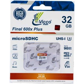 تصویر کارت حافظه microSDHC ویکومن مدل Extra 600X کلاس 10 استاندارد UHS-I U3 سرعت 90MBps ظرفیت 32 گیگابایت به همراه کارت ریدر Vicco Man Final 600X UHS-I U3 Class 10 90MBps microSDHC Card 32GB