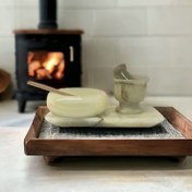 تصویر ست هاون سنگی پیاله و سینی 