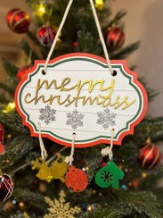 تصویر آویز دکوری کریسمس طرح Merry Christmas مناسب تزیین درخت و دکور 