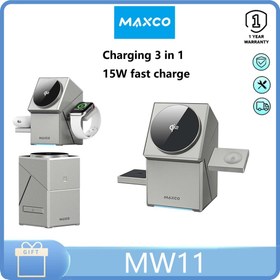 تصویر شارژر وایرلس مگنتی 3 کاره مکس کو Maxco Geometry 3in1 Wireless Charger MW11 Maxco Geometry 3in1 Wireless Charger MW11