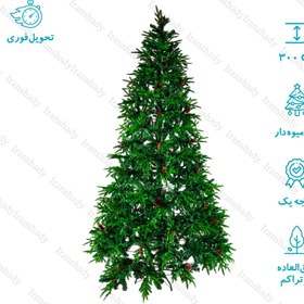 تصویر درخت کریسمس کاج نوئل میوه دار سبز مدل اروپایی سایز 300 سانتی متر Christmas tree with green fruit, European model, size 300 cm