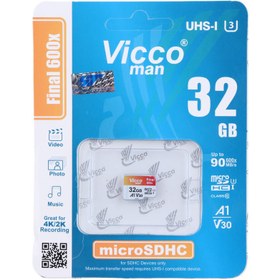 تصویر رم میکرو 32 گیگ ویکومن Vicco Man Final 600x A1 V30 U3 C10 90MBs 