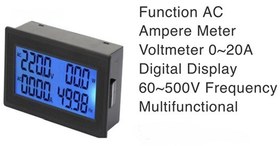 تصویر نمایشگر مولتی فانگشن LCD کیفیت بالا تا ۵۰۰ ولت و ۱۰۰ آمپر غیر تخریبی / واتمتر ac مناسب تابلو برق برای مانیتورینگ پنلی چهار پارامتر ثابت و دو پارامتر رندوم شامل ولتمتر ، آمپر متر ، وات متر ،فرکانس شمار ،فی متر و کیلو وات ساعت /به همراه سی تی ترانس Ac 4 parameters watt meter lcd /ac wattmeter 100A500v