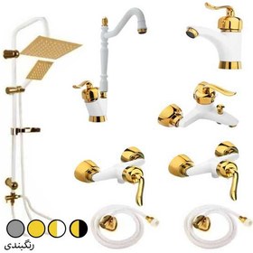 تصویر ست 8 عددی شیرآلات مدل قاجاری با دوش دوکاره جدید - مشکی طلایی Ghajari Economic Faucet set eight pieces