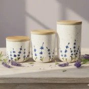 تصویر بانکه سرامیکی طرح‌دار با درب چوبی کد 26 Patterned ceramic jar with wooden door code 26