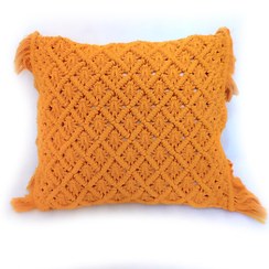 تصویر کوسن مکرومه | بالش مکرومه نارنجی کد 3216 