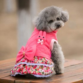 تصویر لباس سگ دخترانه دامنی پاپیون دار صورتی پررنگ 