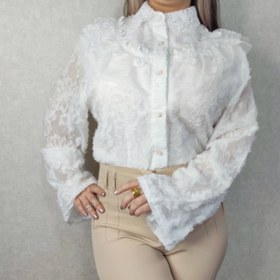 تصویر شومیز تور و موهر کد 137 سایز ۳XL و ۲XL رنگ مشکی و سفید 