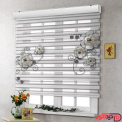 تصویر پرده زبرا چاپی گل نیلوفر سفید طوسی کد 3DF-019 