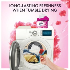 تصویر دستمال خوشبو کننده لباس لنور Lenor مدل Tumble Dryer Sheets با رایحه شکوفه صورتی بسته 34 عددی 