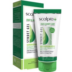 تصویر ژل شستشوی پوست چرب و جوشدارغیر صابونی صورت و بدن سیندت ژل 200 میل اسکالپیا Scalpia Syndet Gel Face And Body Oily And Acneic 200ml