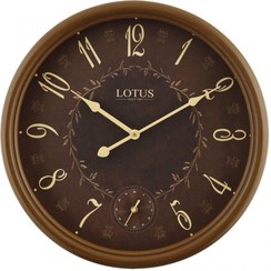 تصویر ساعت دیواری چوبی لوتوس، ساعت دیواری گردویی سایز 45، ساعت دکوری طرح قدیمی با اعداد لاتین و موتور ثانیه شمار | مدل 360 