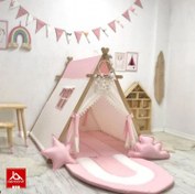 تصویر چادر بازی کودک طرح کلبه رنگ صورتی و سفید 