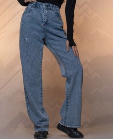تصویر شلوار جین نیم بگ رنگ آبی رندوم | کد 5474 