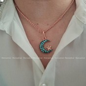 تصویر گردنبند فیروزه کوبی ماه و ستاره 
