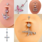 تصویر پیرسینگ ناف نگین دار لاکچری قلب کلاشینکف کیتی 