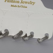 تصویر گوشواره حلقه‌ای نقره‌ای نگین‌کاری کامل مدل 24 