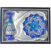 تصویر نیم ست یک گلدان و بشقاب میناکاری صراحی سایز20 اصفهان 