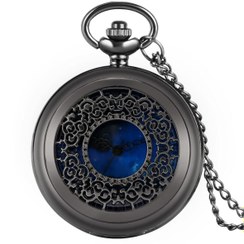 تصویر ساعت جیبی با زنجیر نیمه شب آبی قدیمی جعبه‌دار - ساعت هدیه زنانه والکری اورجینال valkyrie P4398 