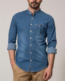 تصویر ​پیراهن مردانه جین یقه دیپلمات آبی Ebra 