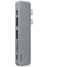 تصویر هاب تایپ سی 7 پورت ویوو WiWU T8 usb 3.0 connector type-c hub(PD/micro SD/SD Card slot/USB 3.0 port /HDMI) 