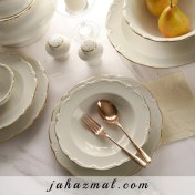 تصویر سرویس غذاخوری چینی پردیس ۳۰ پارچه مناسب ۶ نفر طرح سفید لب طلا 