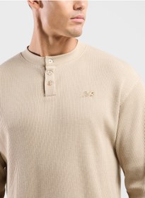 تصویر هودی آستین بلند با بافت وافل برند new balance Waffle Knit Long Sleeve Henley