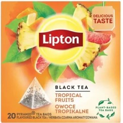 تصویر چای سیاه کیسه ای لیپتون با طعم میوه های استوایی بسته ۲۰ عددی 
